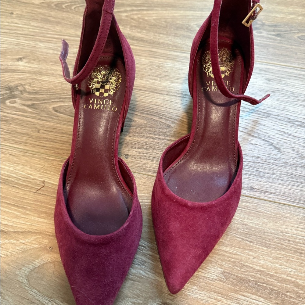 Valentino Garavani Burgundy Suede Ankle-Strap Pumps - Picture 2 of 2